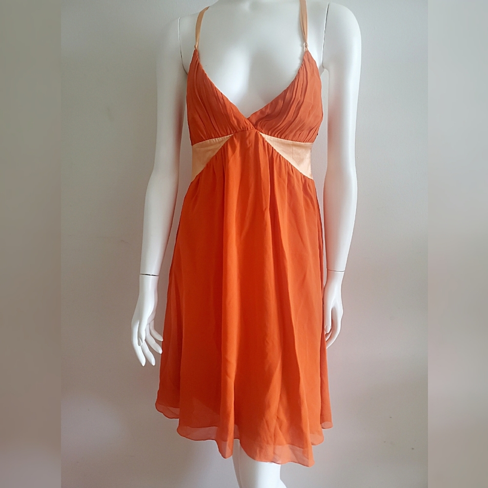 Bebe Orange Mini Dress with Crisscross Adjustable Spaghetti straps SZ L
